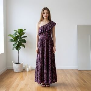 Free People Black Floral Maxi Dress Sz S Plaid Ruffle Whimsigoth Boho Retro